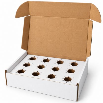 12-pack advent calendar empty, showing the die-cut insert with 12 slots